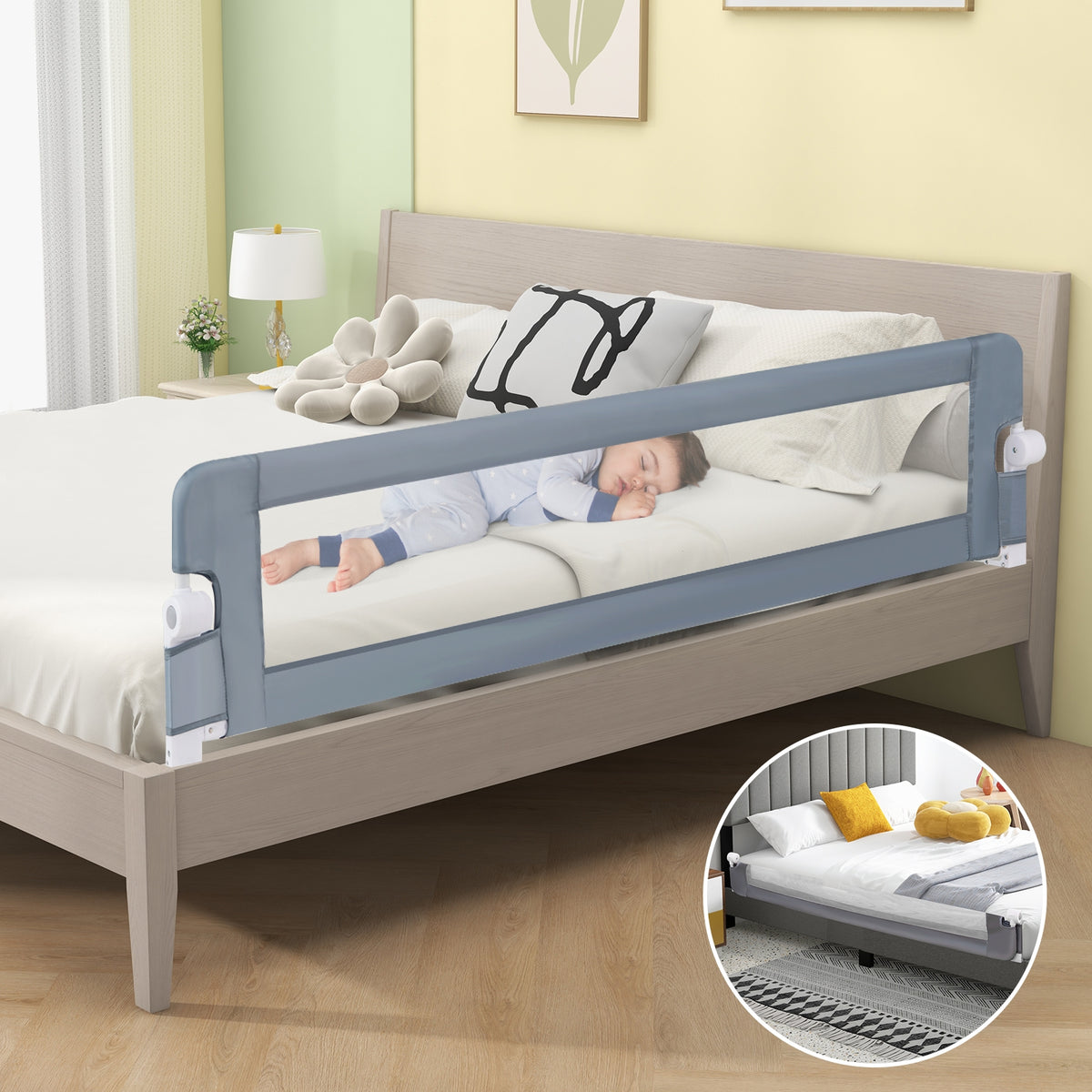 71-Inch Foldable Bed Rail, Adjustable Safety Strap, Gray Bed Rails at Gallery Canada