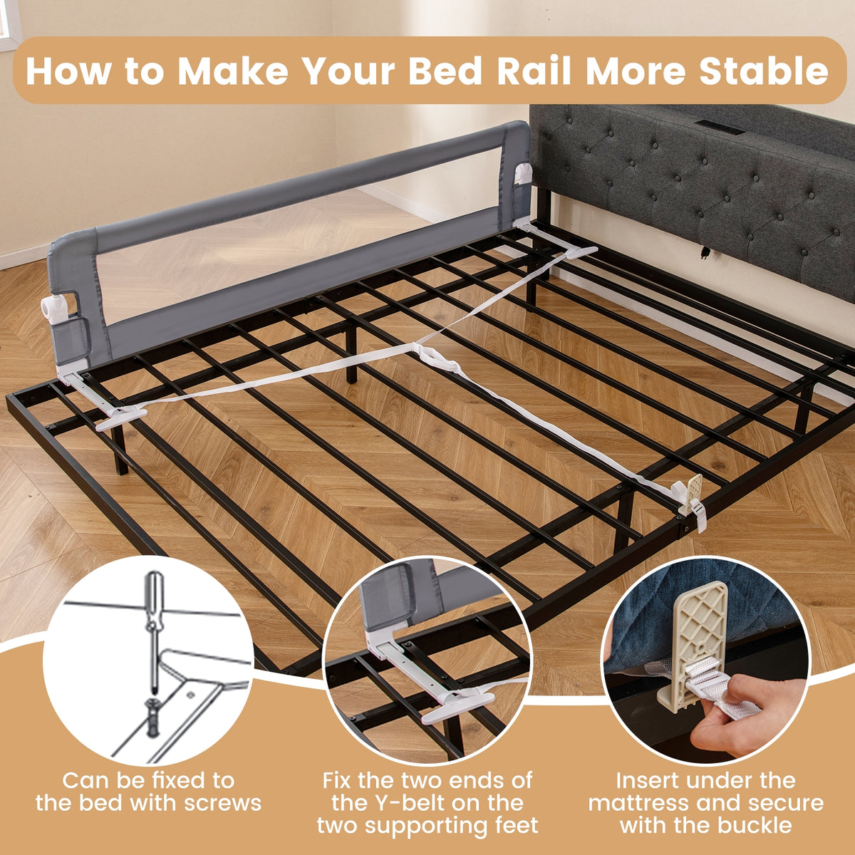 71-Inch Foldable Bed Rail, Adjustable Safety Strap, Gray Bed Rails at Gallery Canada