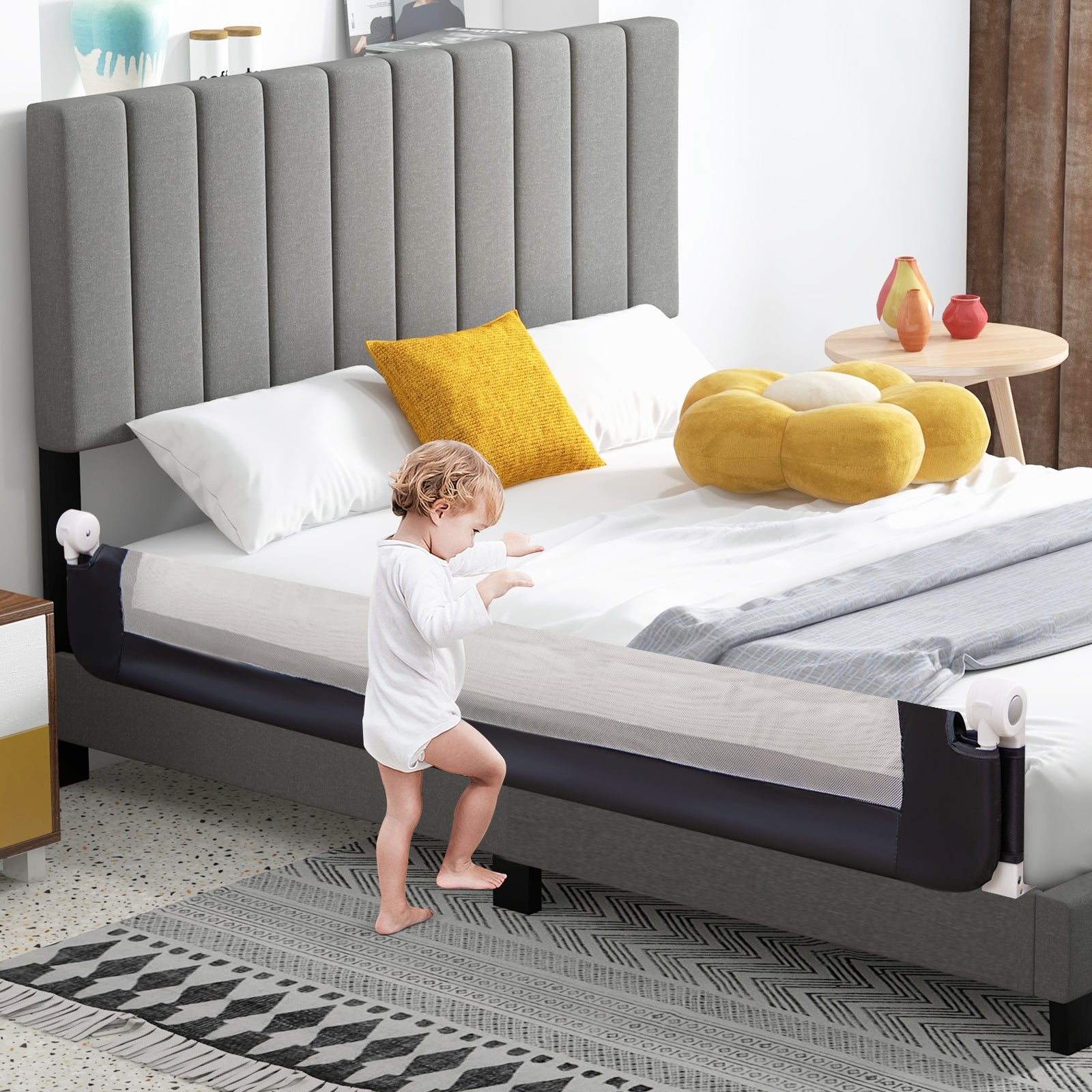 71-Inch Foldable Bed Rail, Swing Down Baby Bed Guard, Blue Bed Rails at Gallery Canada