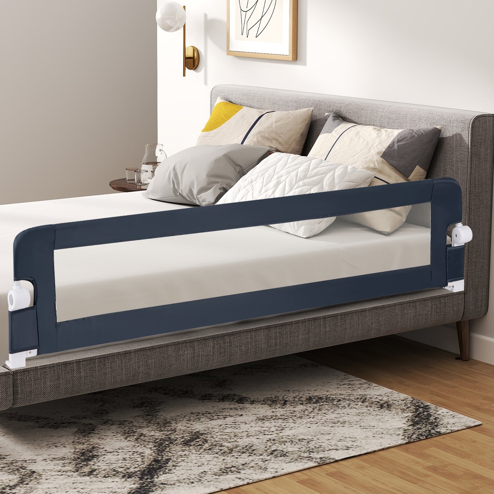 71-Inch Foldable Bed Rail, Swing Down Baby Bed Guard, Blue Bed Rails at Gallery Canada