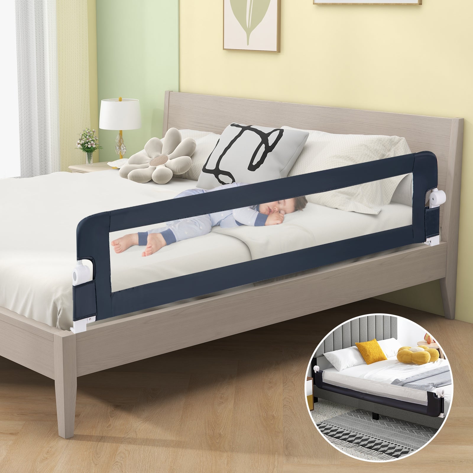 71-Inch Foldable Bed Rail, Swing Down Baby Bed Guard, Blue Bed Rails at Gallery Canada