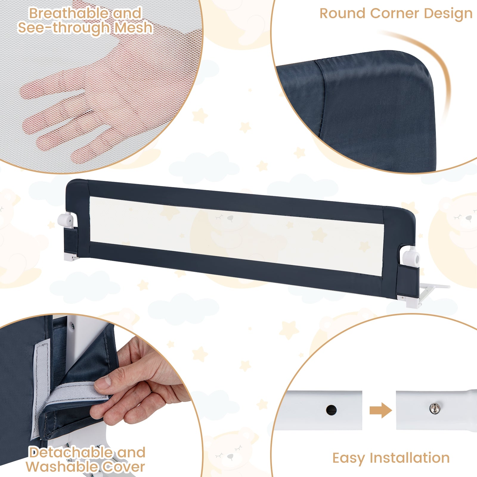 71-Inch Foldable Bed Rail, Swing Down Baby Bed Guard, Blue Bed Rails at Gallery Canada