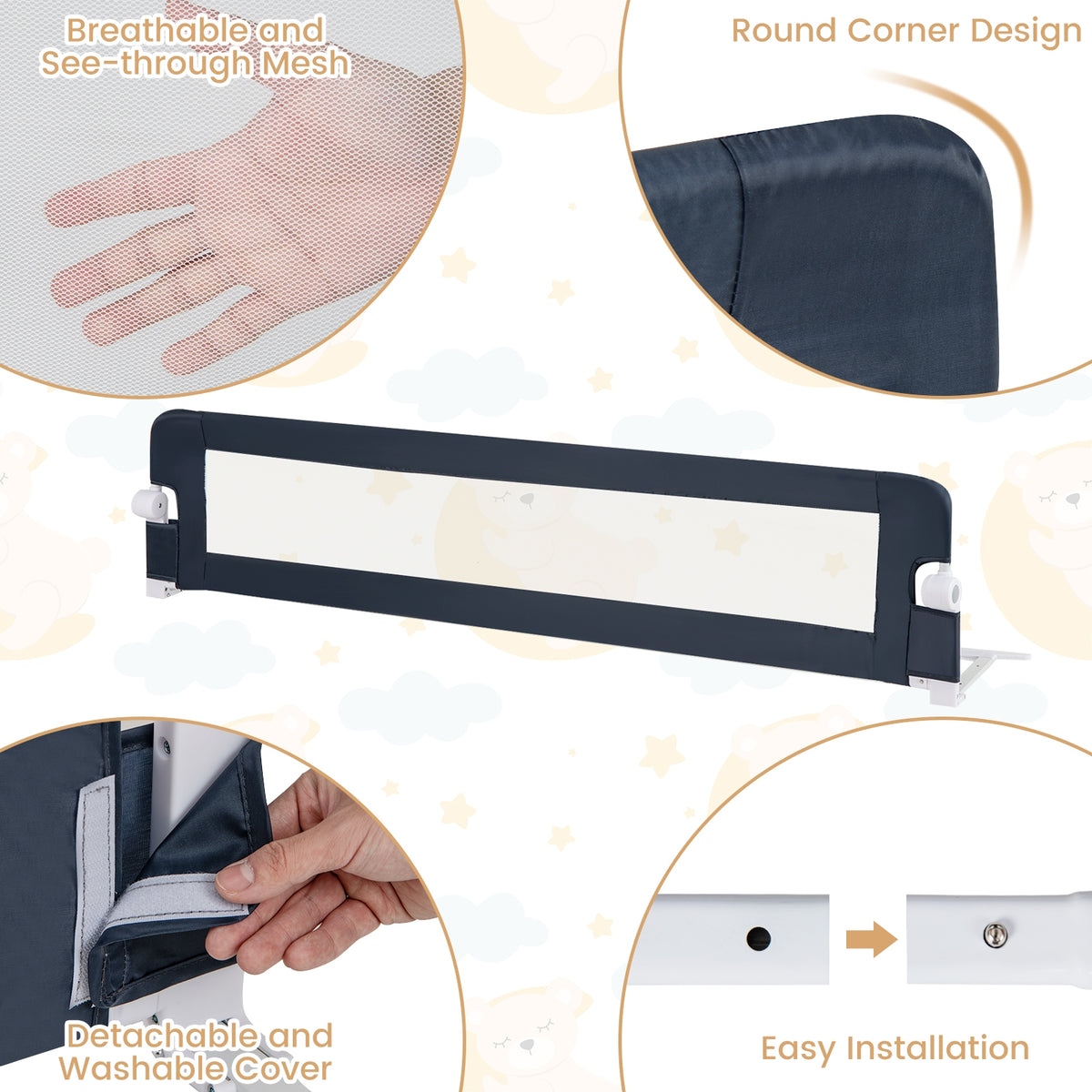 71-Inch Foldable Bed Rail, Swing Down Baby Bed Guard, Blue Bed Rails at Gallery Canada