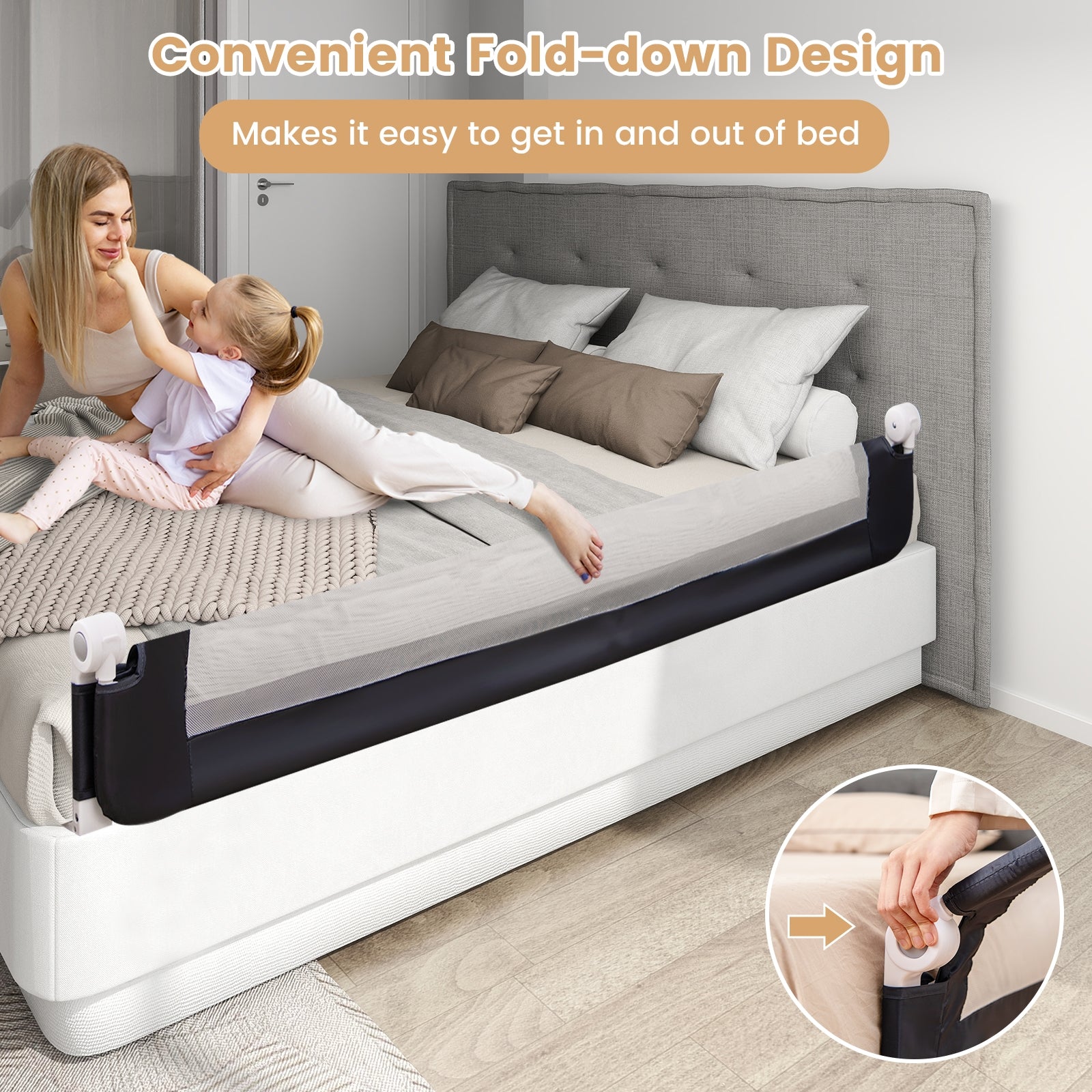 71-Inch Foldable Bed Rail, Swing Down Baby Bed Guard, Blue Bed Rails at Gallery Canada
