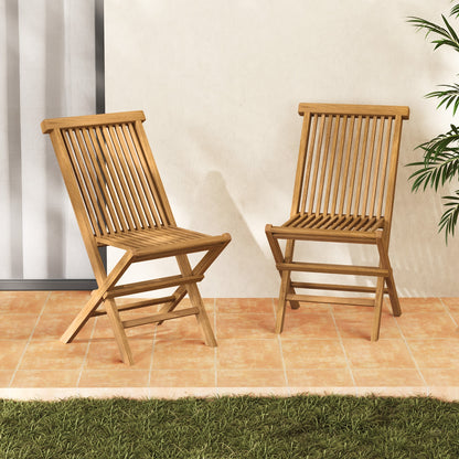 Teak Wood Outdoor Chairs Set Of 2, Slatted Seat And Backrest, Natural Patio Dining Chairs at Gallery Canada