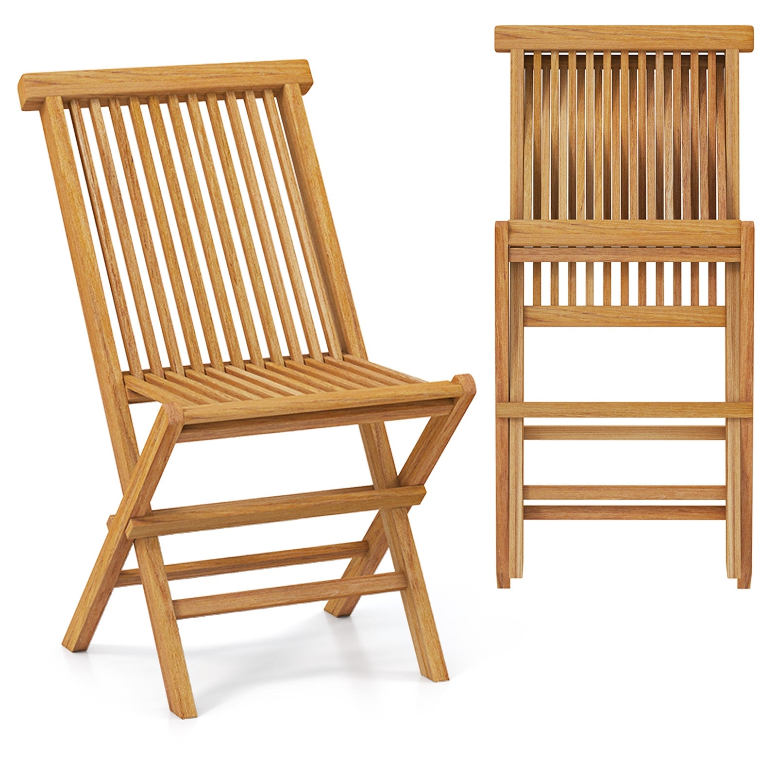 Teak Wood Outdoor Chairs Set Of 2, Slatted Seat And Backrest, Natural Patio Dining Chairs at Gallery Canada