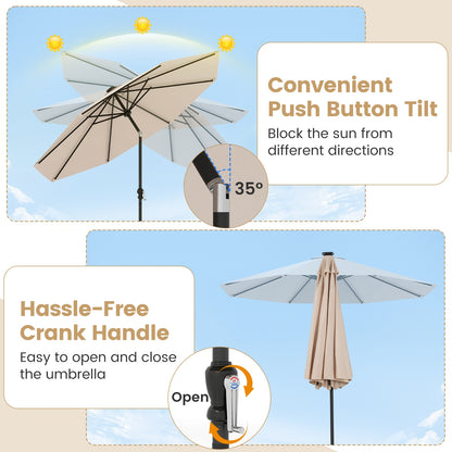 10 Feet Solar Patio Umbrella, 96 LED Lights, Tilt Adjustment, Beige Outdoor Umbrellas at Gallery Canada