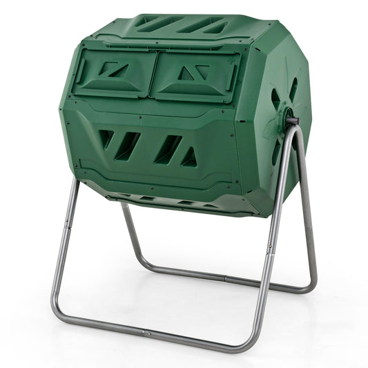 43 Gallon Rotating Compost Bin, Dual Chamber, Sliding Doors, Green Garden Tools Green at Gallery Canada
