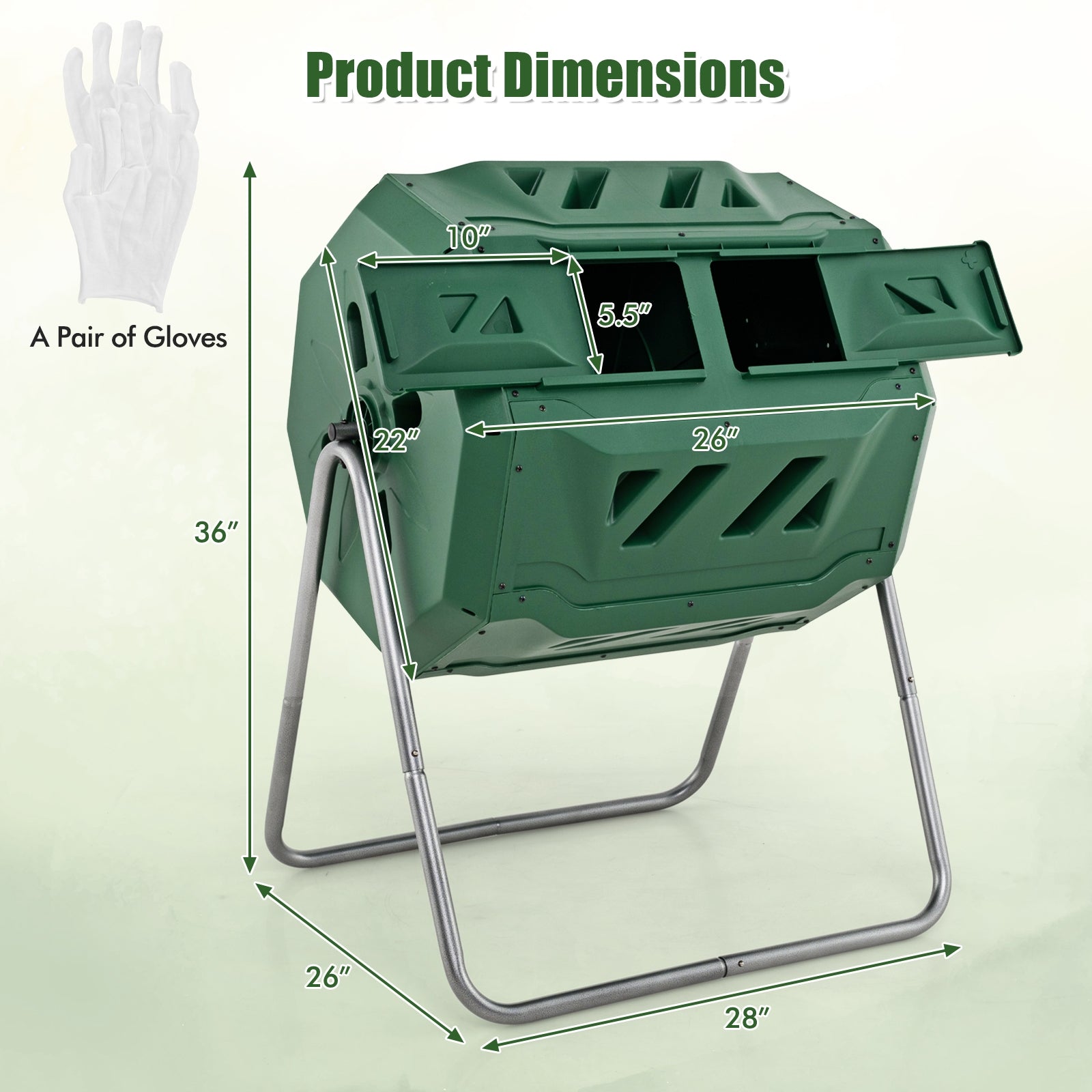 43 Gallon Rotating Compost Bin, Dual Chamber, Sliding Doors, Green Garden Tools at Gallery Canada