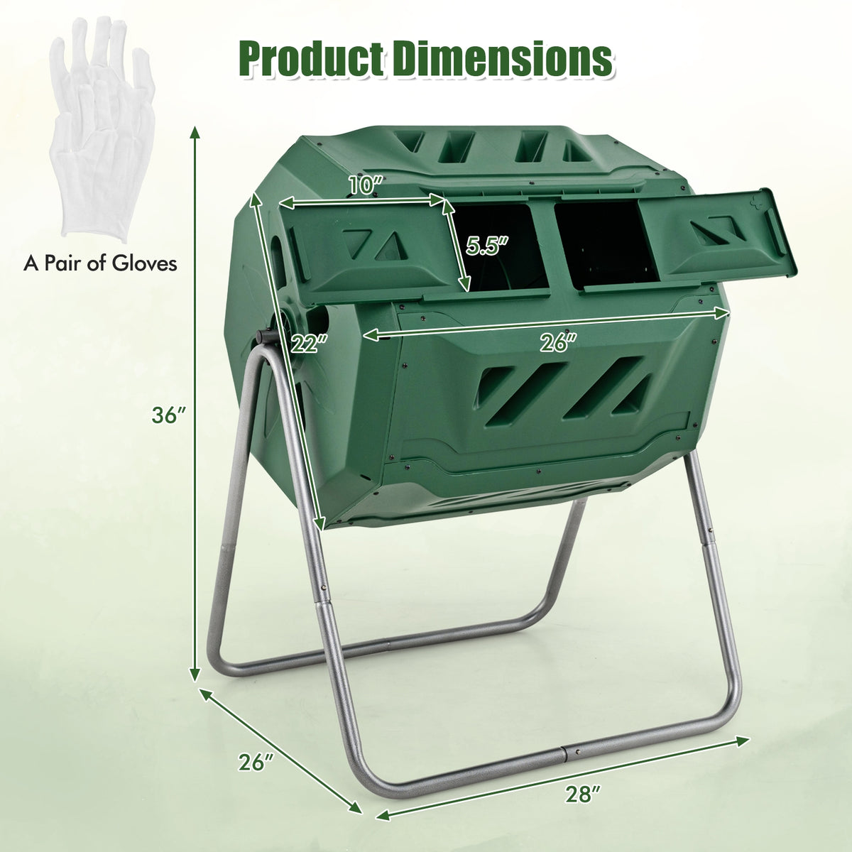 43 Gallon Rotating Compost Bin, Dual Chamber, Sliding Doors, Green Garden Tools at Gallery Canada