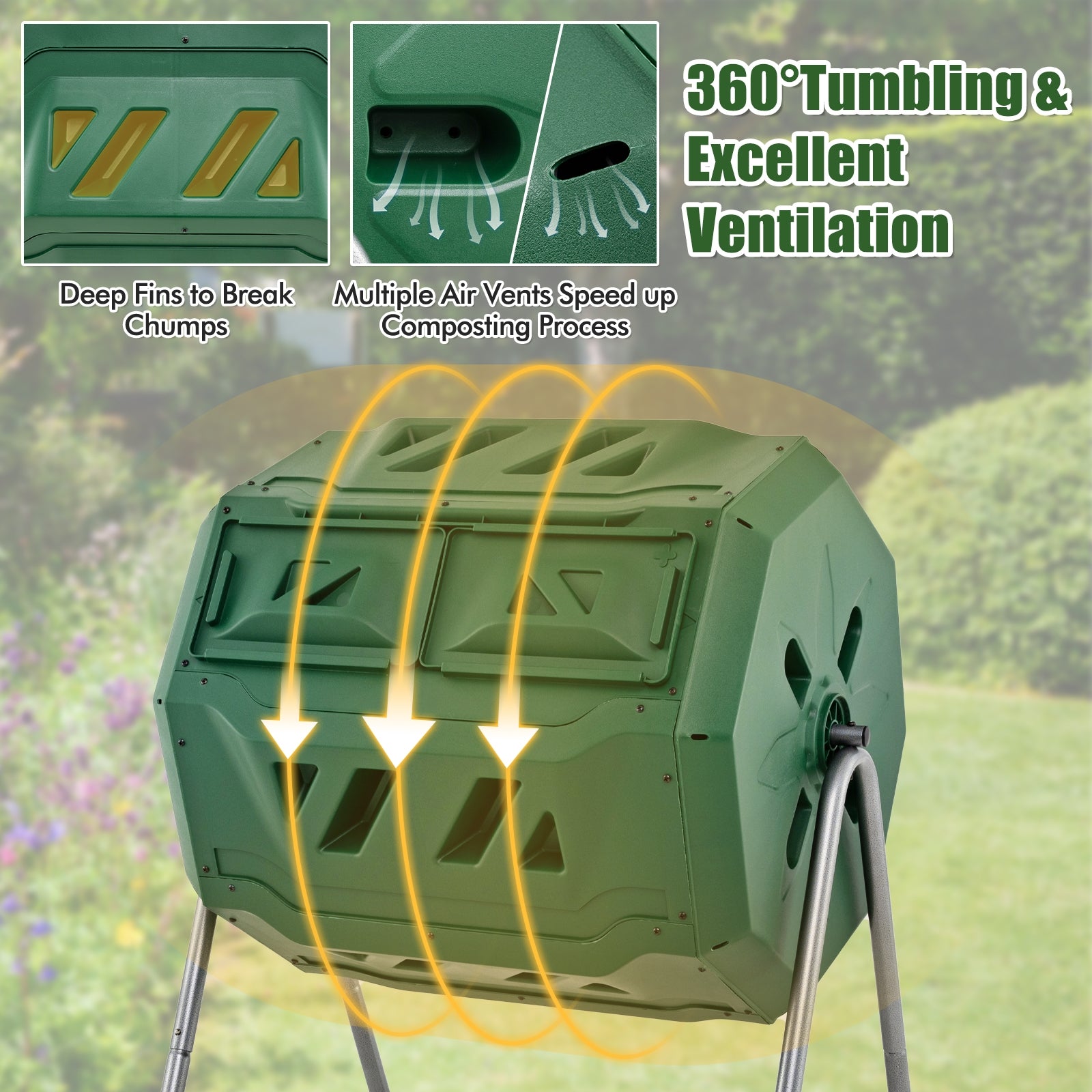 43 Gallon Rotating Compost Bin, Dual Chamber, Sliding Doors, Green Garden Tools at Gallery Canada