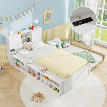 Twin Bed Frame With Trundle, Power Outlets, White Trundle Bed Frame at Gallery Canada