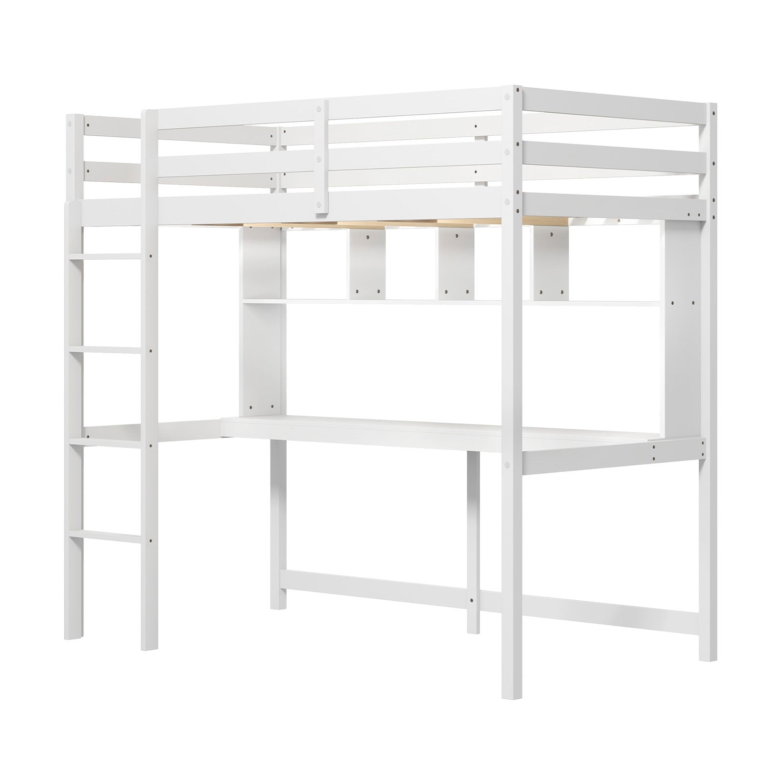Twin Size Loft Bed With Desk, Shelves, White Simple Bed Frame White at Gallery Canada