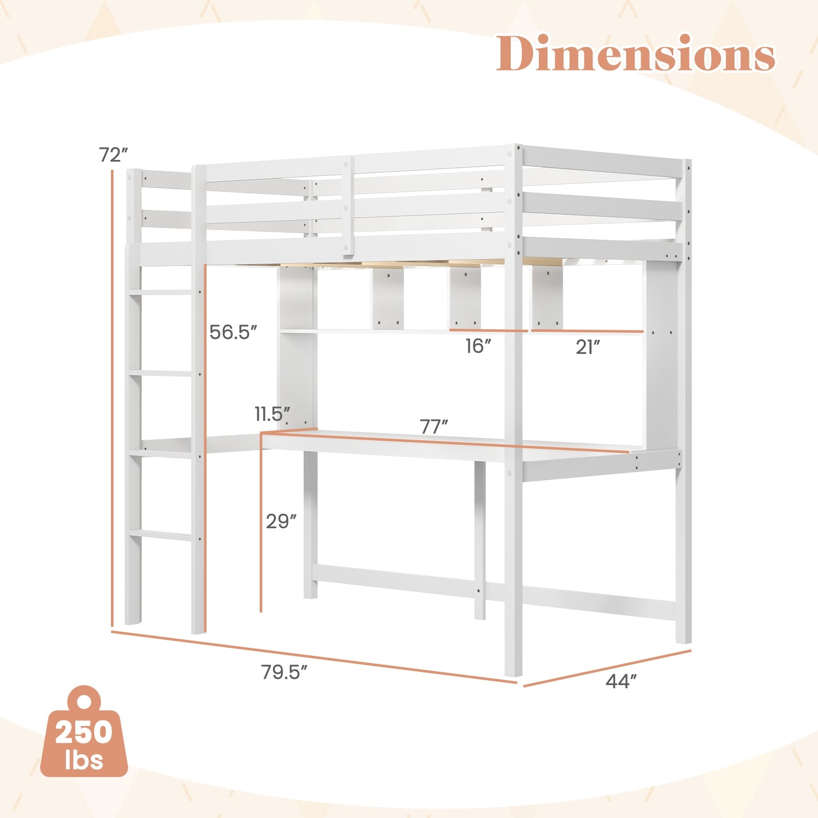 Twin Size Loft Bed With Desk, Shelves, White Simple Bed Frame at Gallery Canada
