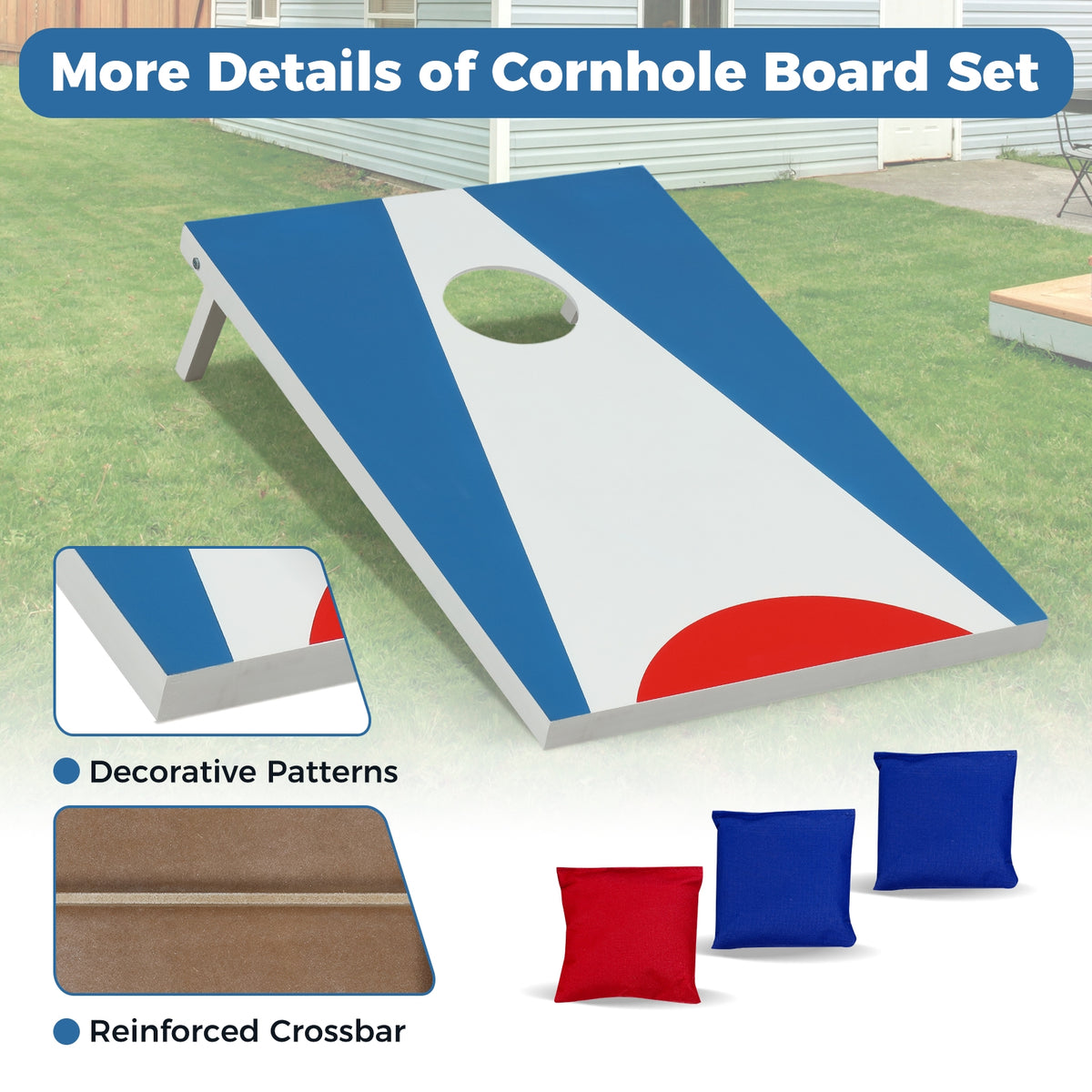 3 x 2FT Cornhole Board Set, Foldable Legs, Side Handle, Blue Game Room at Gallery Canada