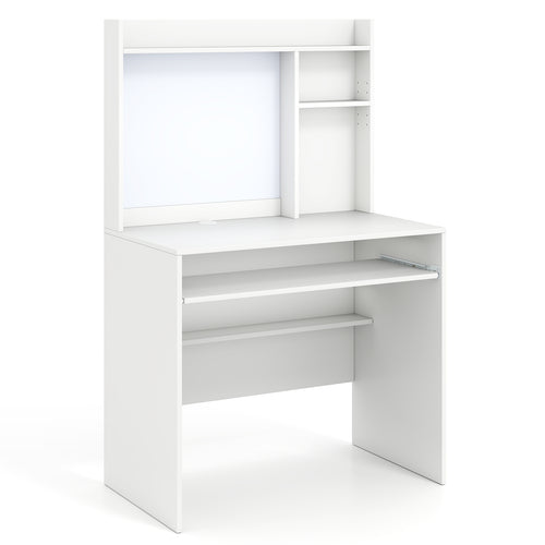 Compact Office Desk With Hutch Magnetic Whiteboard, White