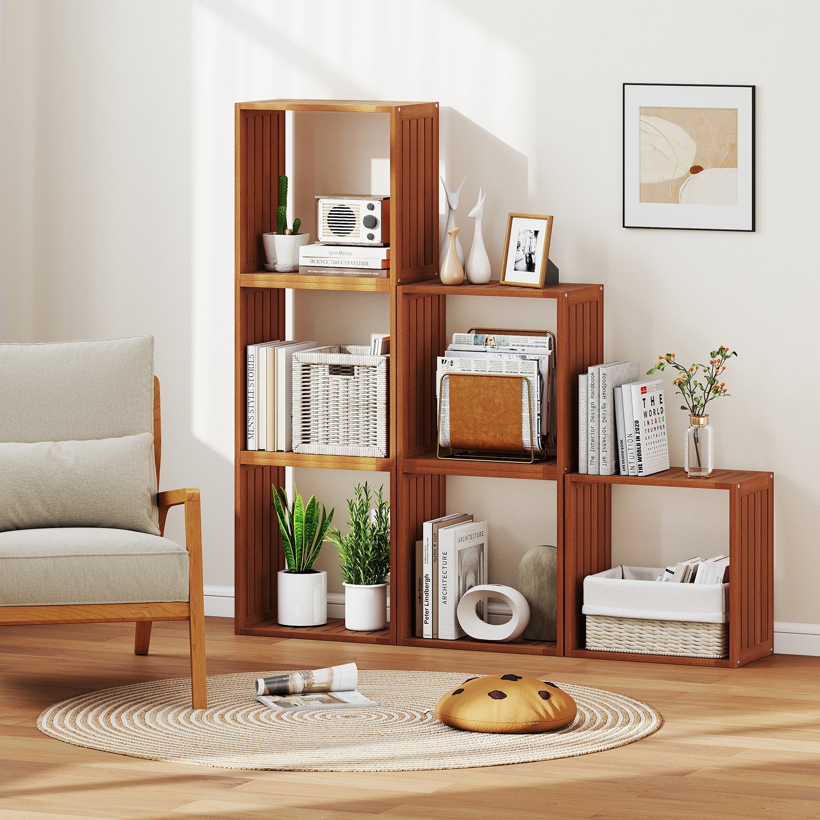 3 Cube Bookcase, Solid Wood Stacking Storage Organizer, Teak Bookcases at Gallery Canada
