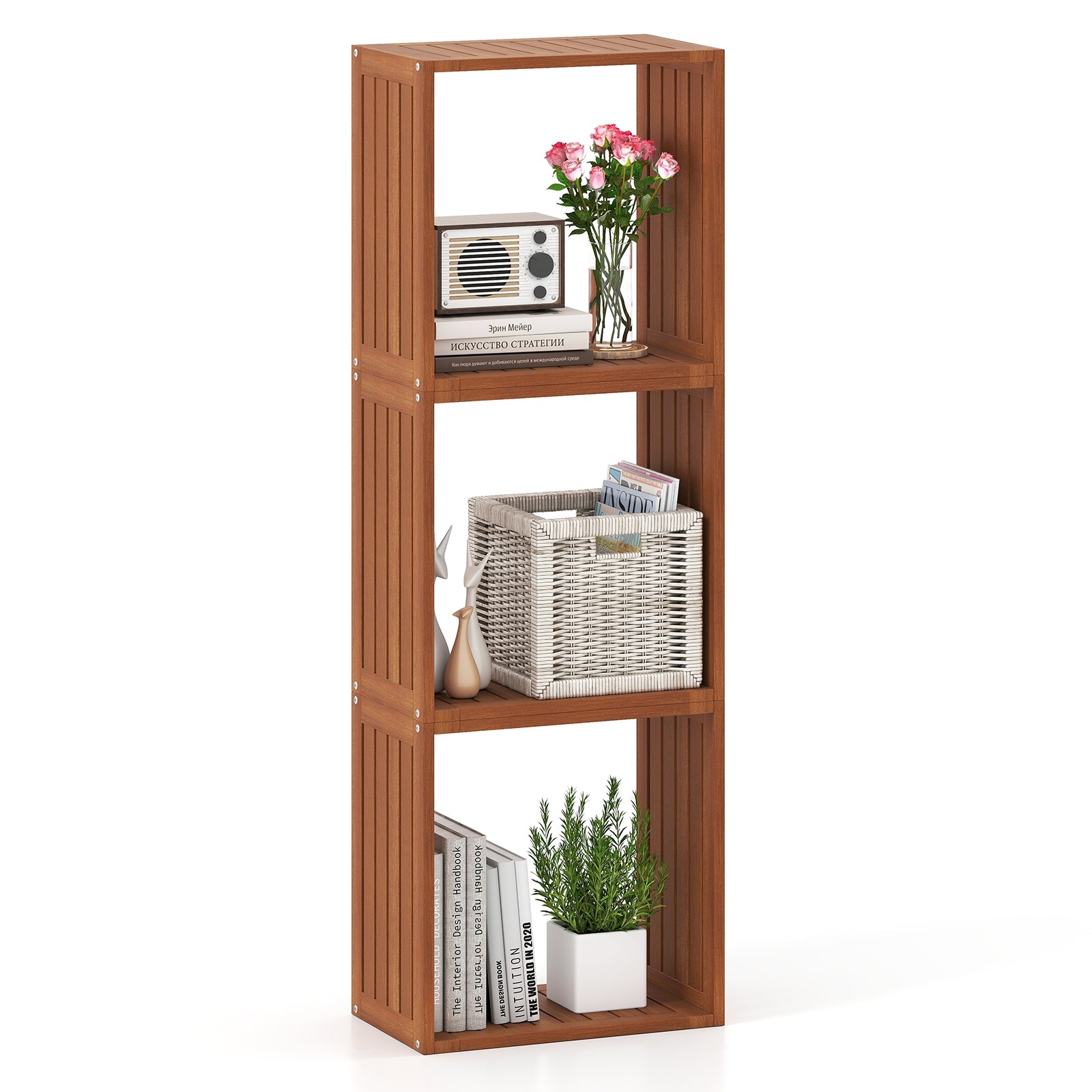 3 Cube Bookcase, Solid Wood Stacking Storage Organizer, Teak Bookcases at Gallery Canada