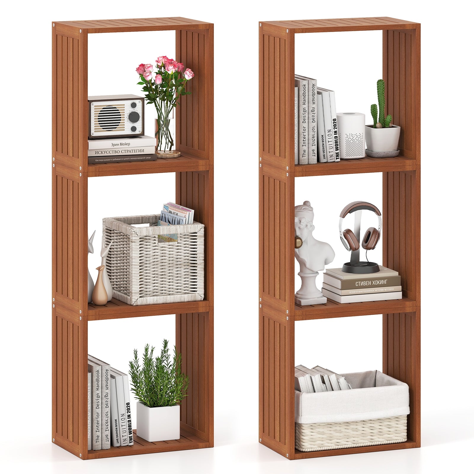 3 Cube Bookcase, Solid Wood Stacking Storage Organizer, Teak Bookcases at Gallery Canada