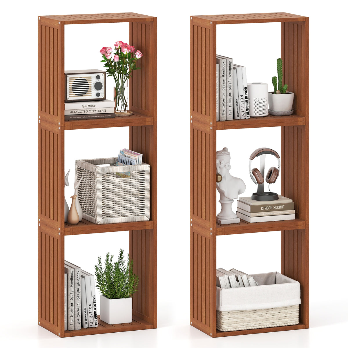 3 Cube Bookcase, Solid Wood Stacking Storage Organizer, Teak Bookcases at Gallery Canada