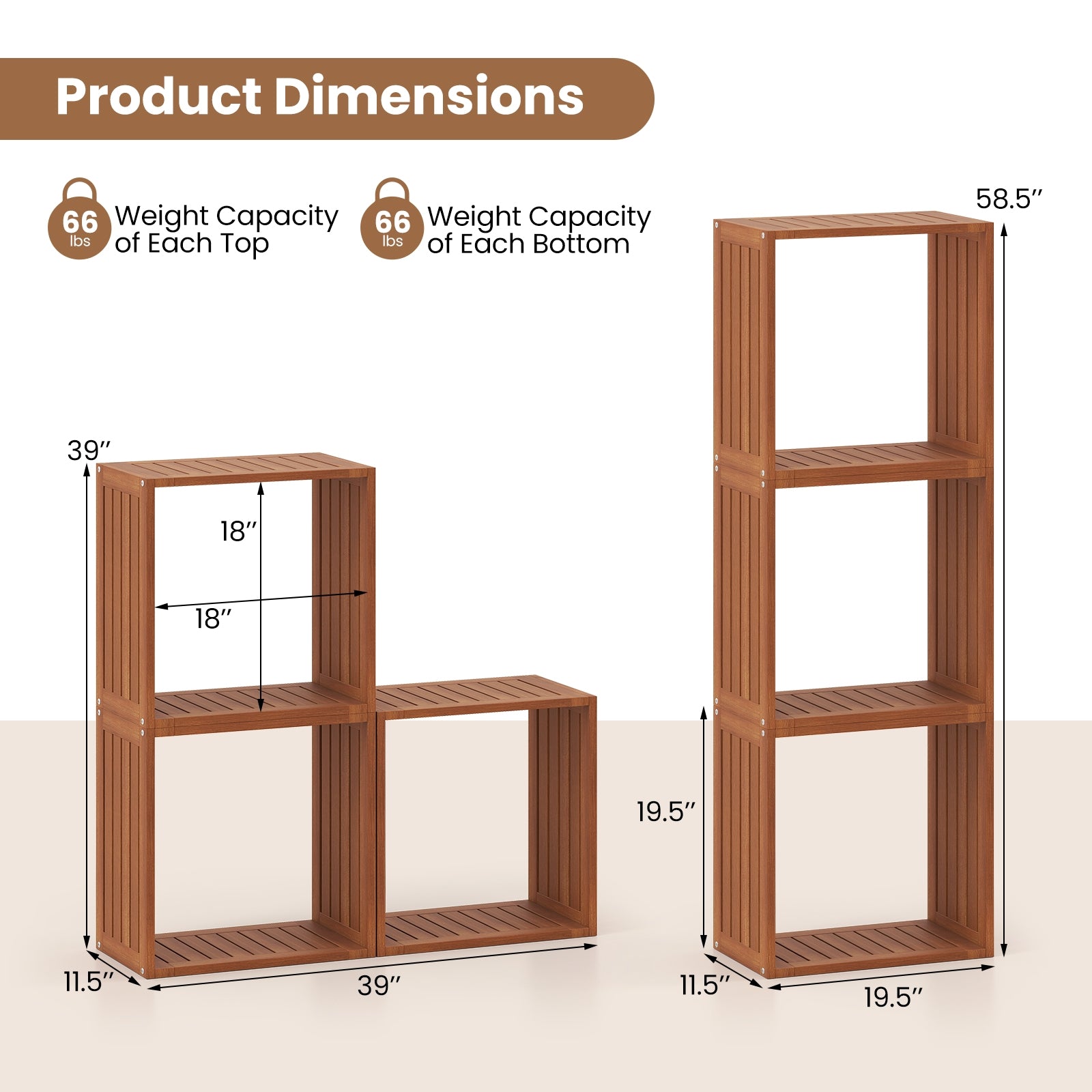 3 Cube Bookcase, Solid Wood Stacking Storage Organizer, Teak Bookcases at Gallery Canada