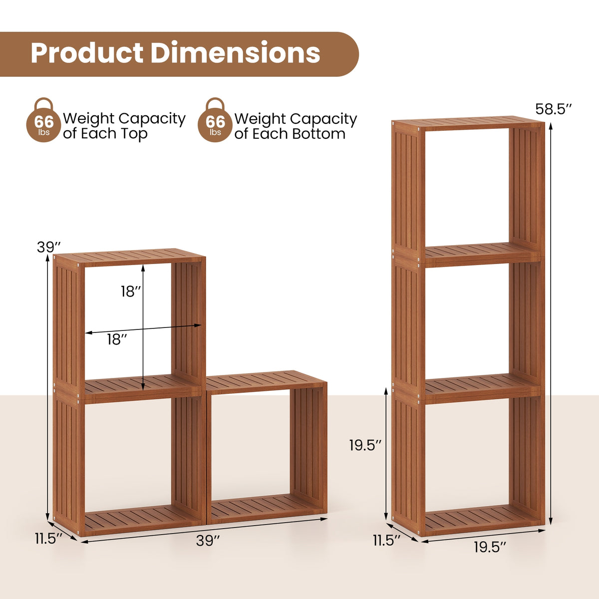 3 Cube Bookcase, Solid Wood Stacking Storage Organizer, Teak Bookcases at Gallery Canada