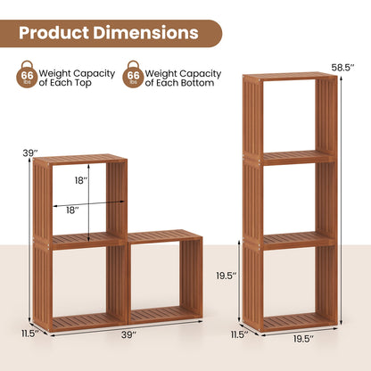 3 Cube Bookcase, Solid Wood Stacking Storage Organizer, Teak Bookcases at Gallery Canada