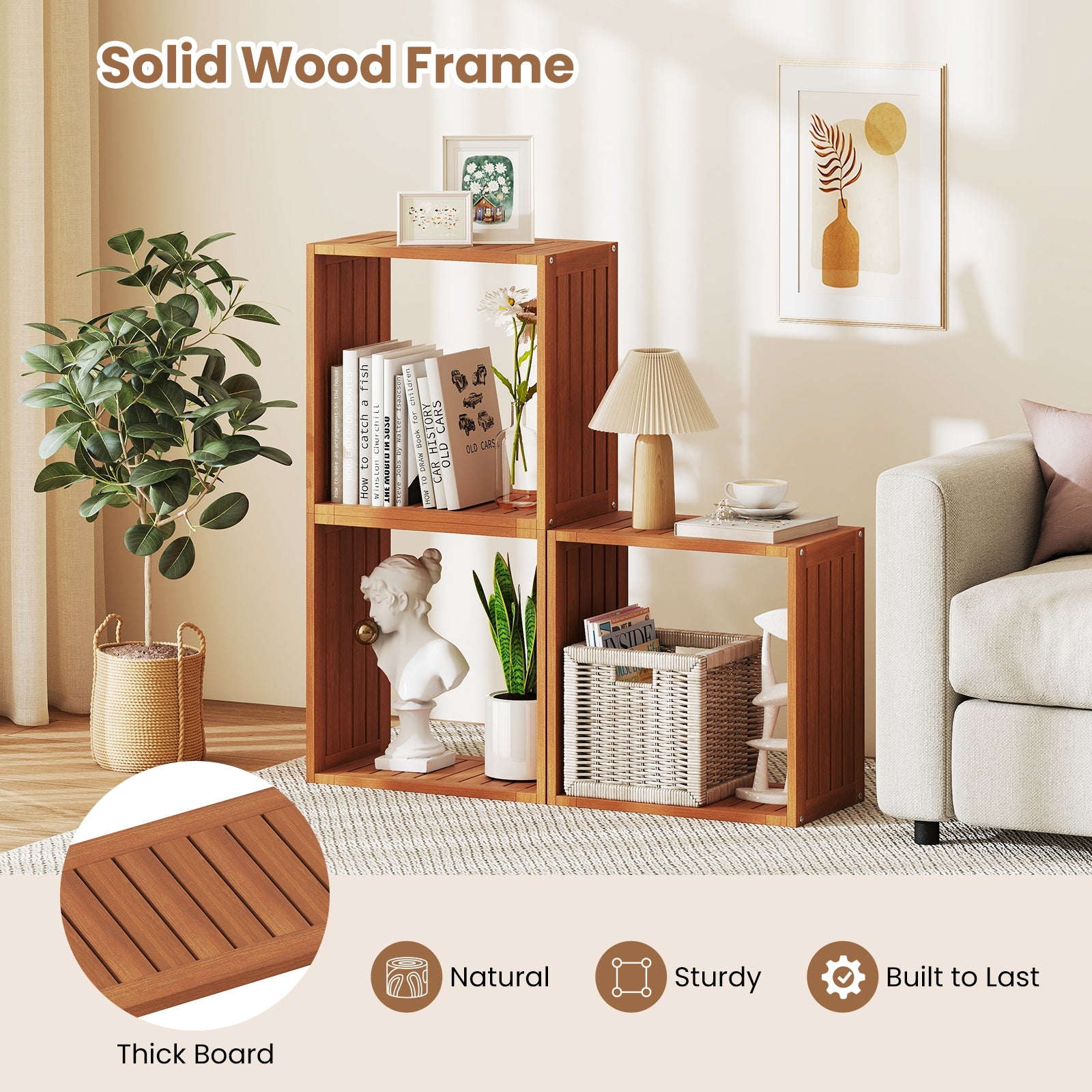 3 Cube Bookcase, Solid Wood Stacking Storage Organizer, Teak Bookcases at Gallery Canada