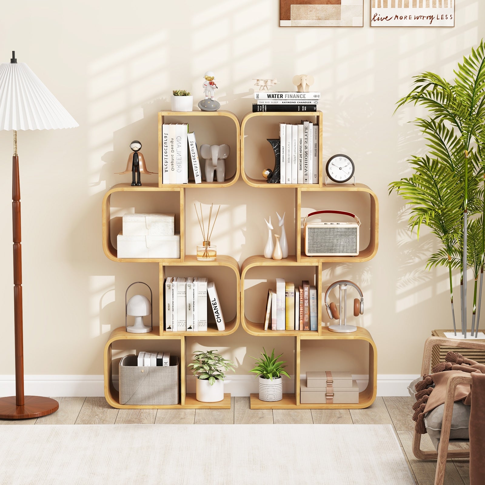 4-Tier S-Shaped Bamboo Bookcase, 4 Open Cubes, Natural Bookcases at Gallery Canada