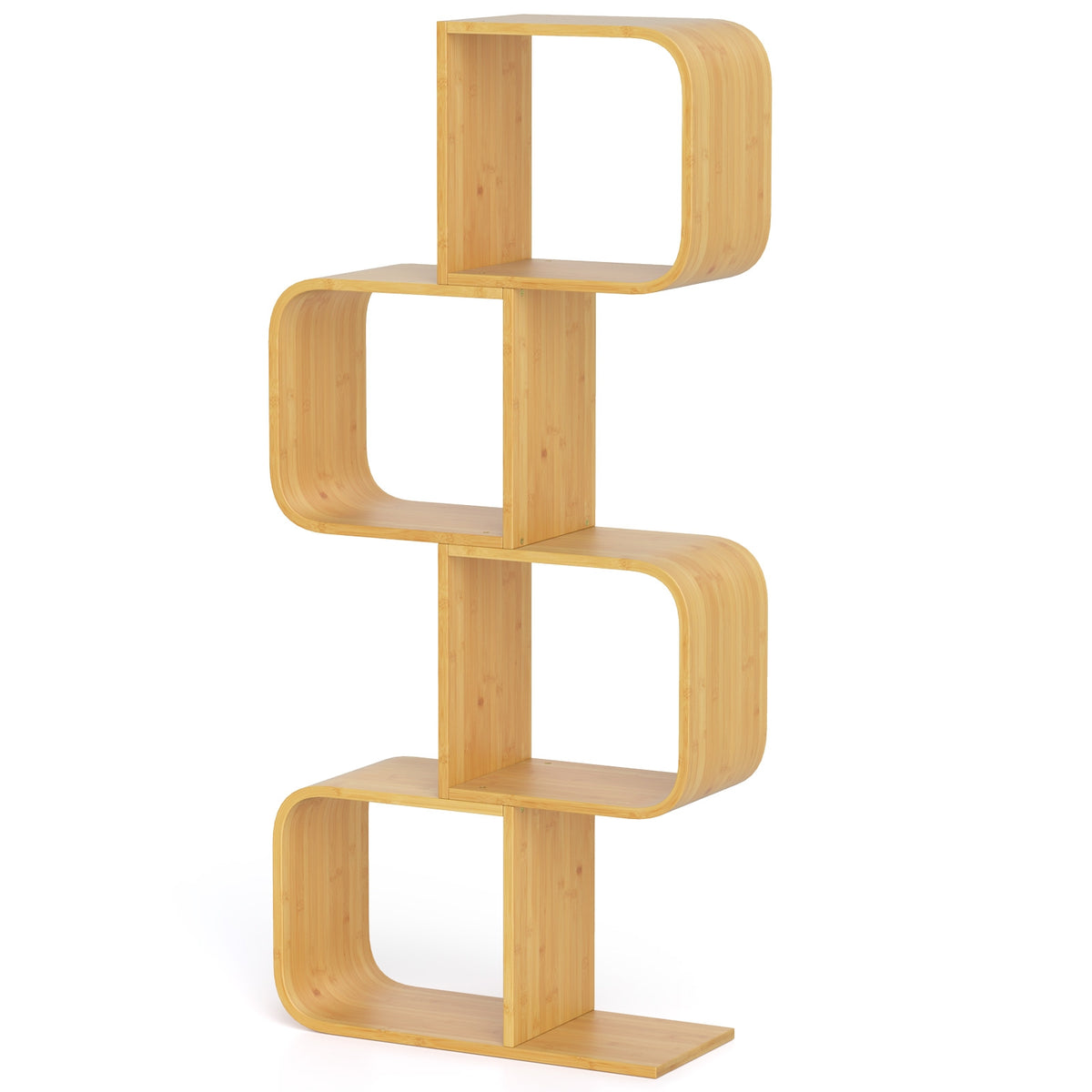 4-Tier S-Shaped Bamboo Bookcase, 4 Open Cubes, Natural Bookcases at Gallery Canada