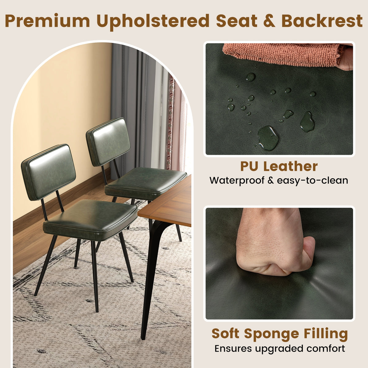 Dining Chair Set Of 2, Padded Backrest And Seat, Dark Green Dining Chairs at Gallery Canada