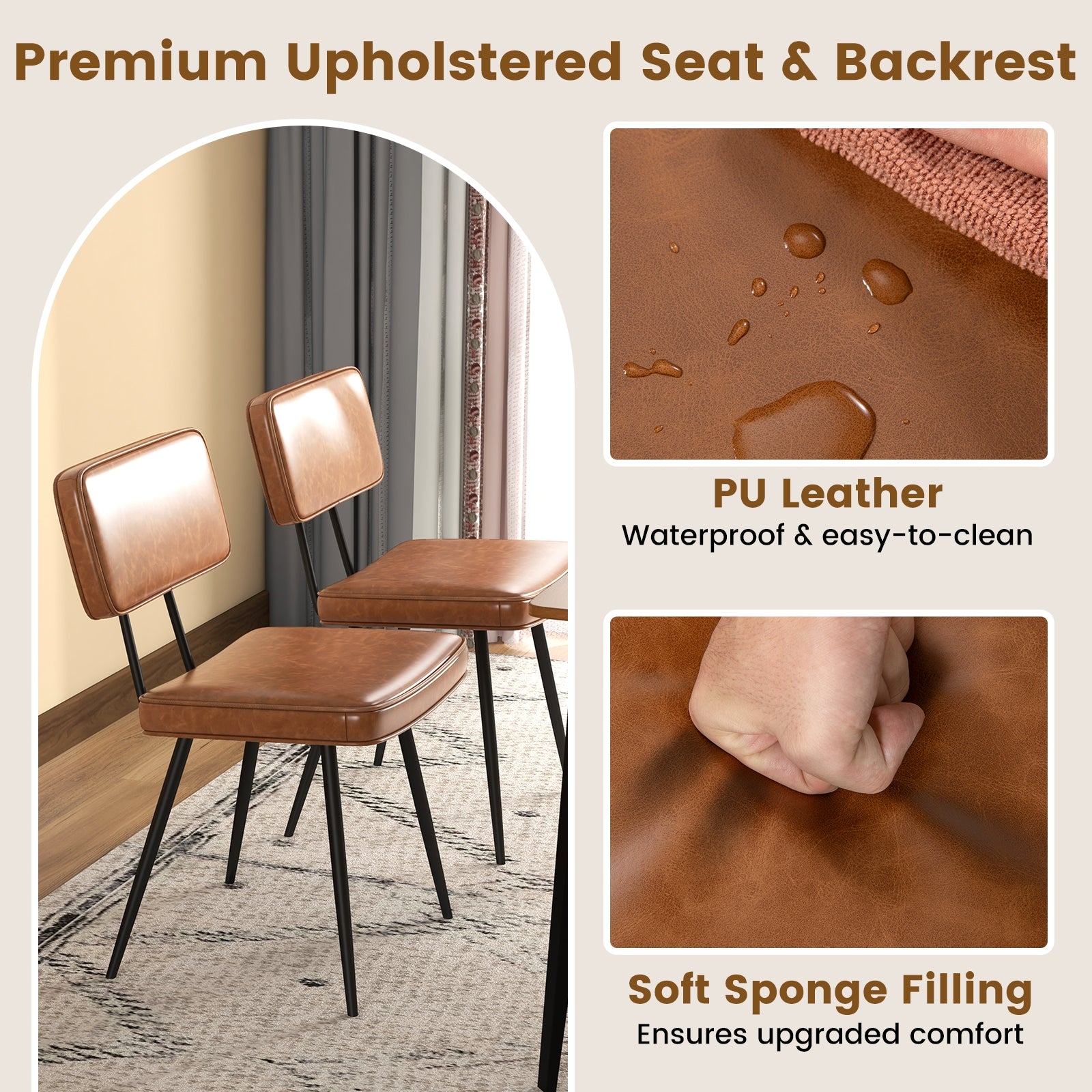 Dining Chair Set Of 2, Padded Backrest And Seat, Brown Dining Chairs at Gallery Canada