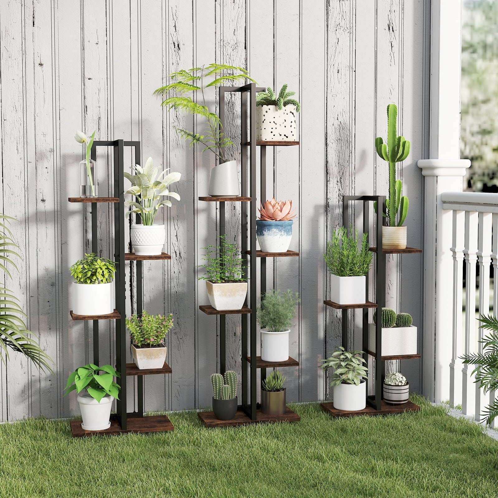 Tall Wood Plant Stand Set, 3 Pieces, 4+5+6-Tier, Rustic Brown Plant Stands at Gallery Canada