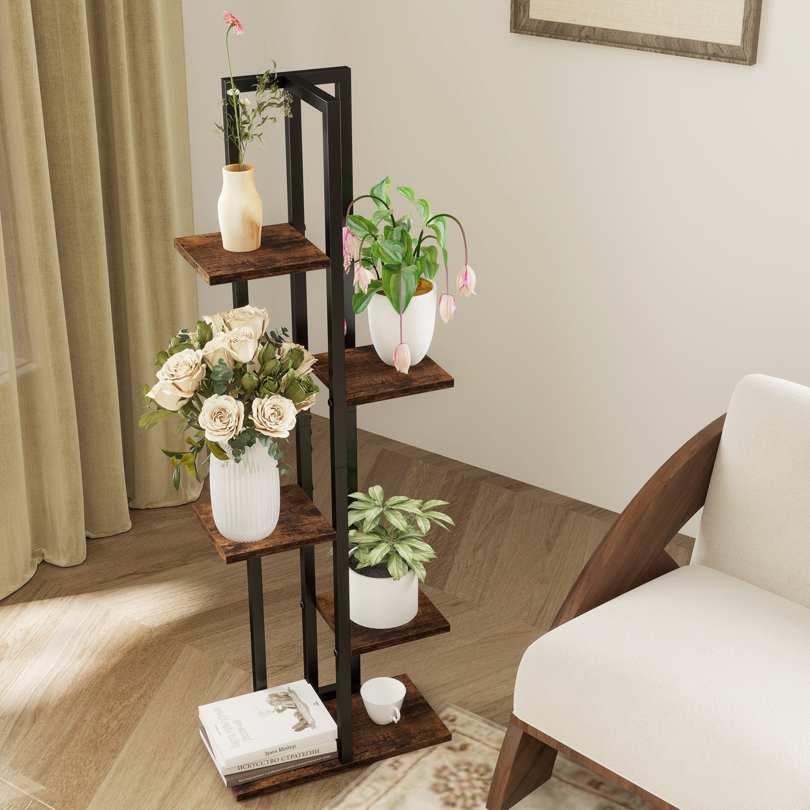 Tall Wood Plant Stand Set, 3 Pieces, 4+5+6-Tier, Rustic Brown Plant Stands at Gallery Canada
