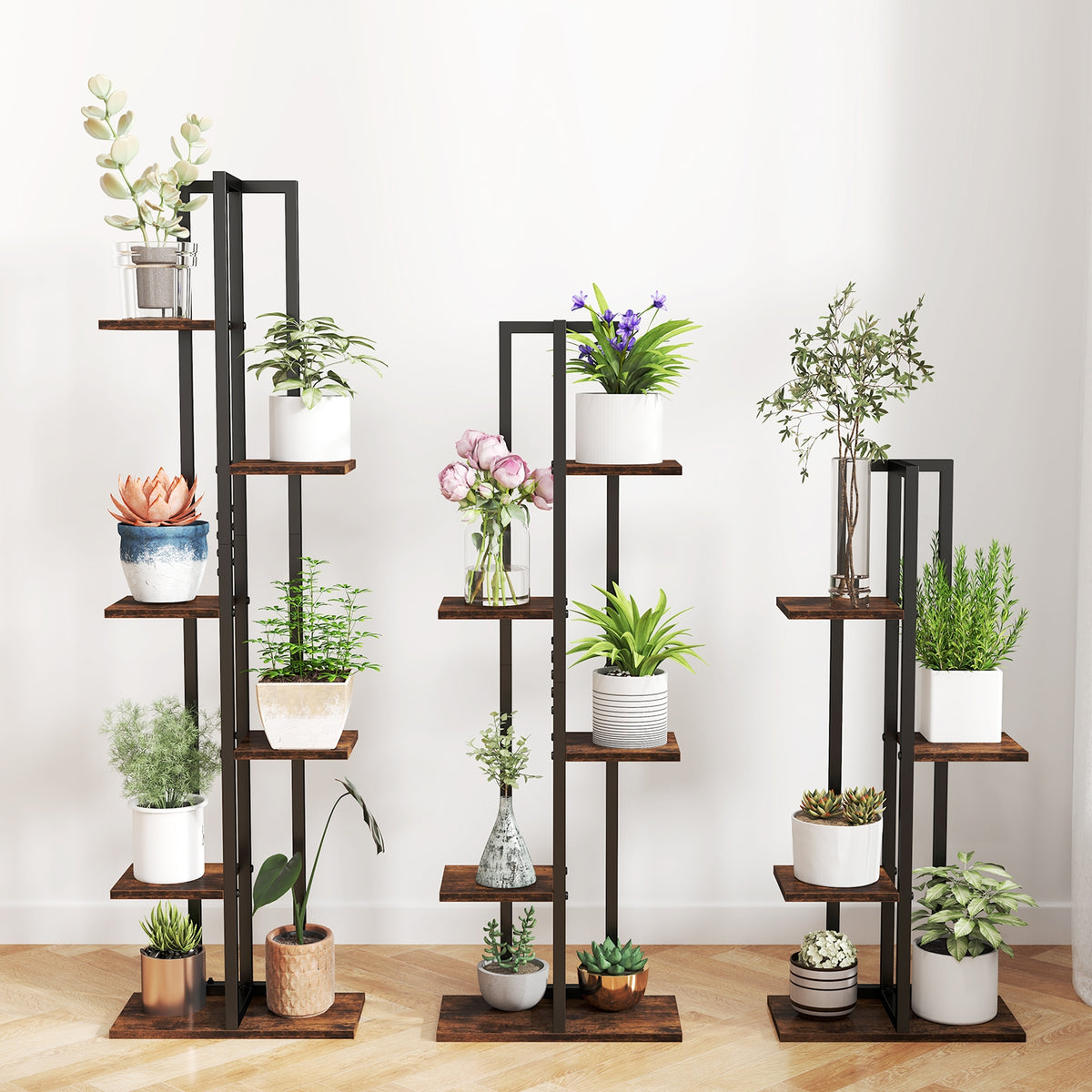 Tall Wood Plant Stand Set, 3 Pieces, 4+5+6-Tier, Rustic Brown Plant Stands at Gallery Canada