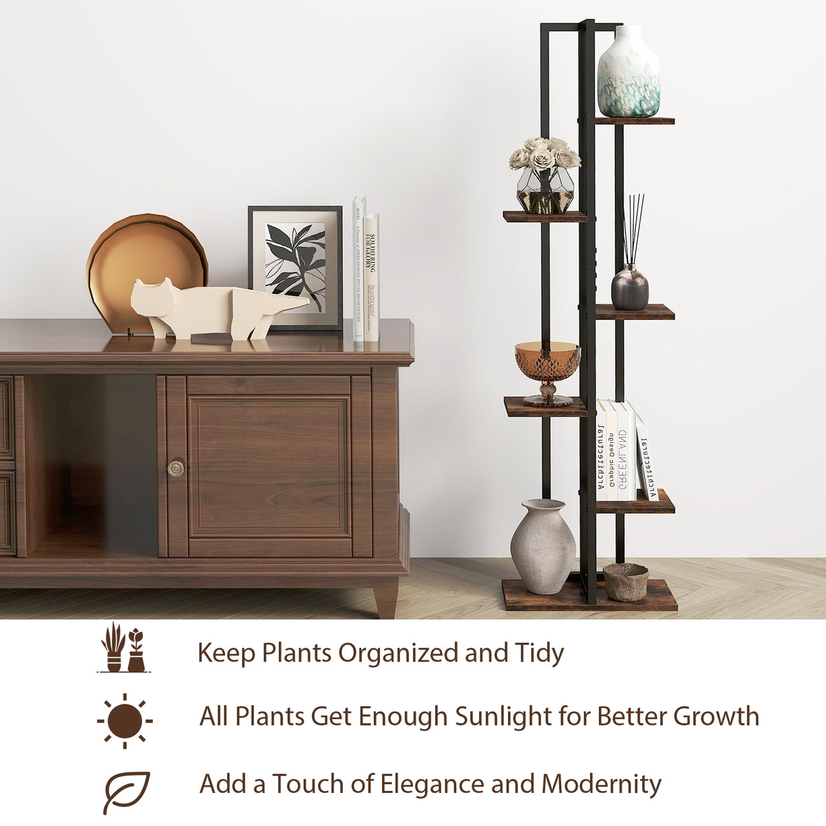 Tall Wood Plant Stand Set, 3 Pieces, 4+5+6-Tier, Rustic Brown Plant Stands at Gallery Canada