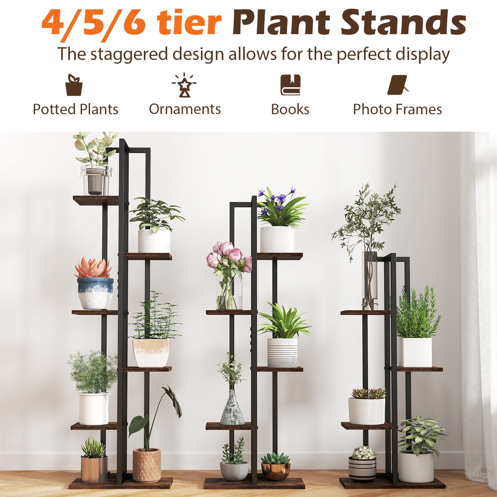 Tall Wood Plant Stand Set, 3 Pieces, 4+5+6-Tier, Rustic Brown Plant Stands at Gallery Canada