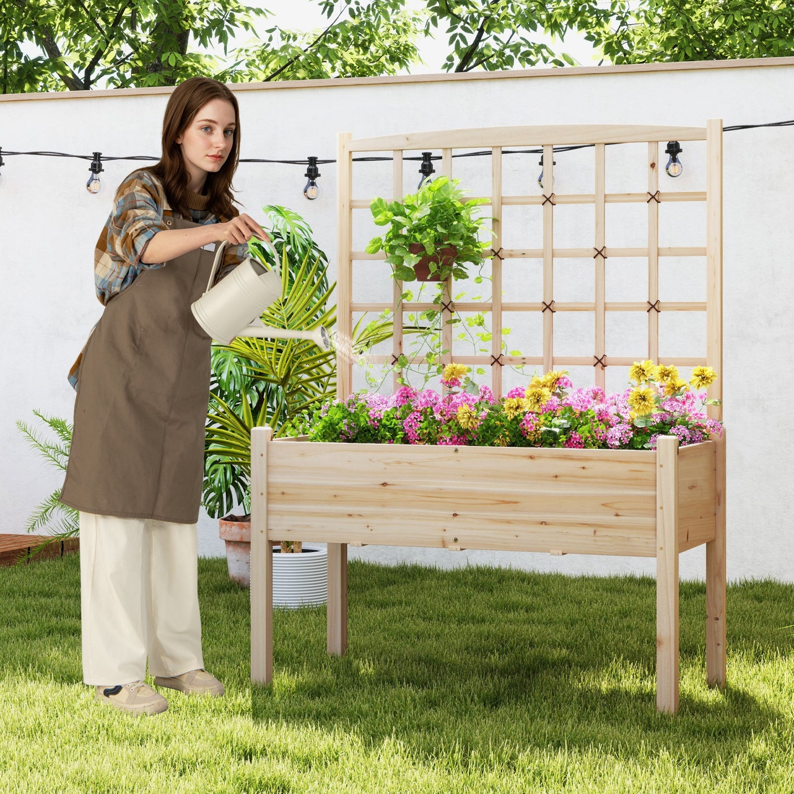 Raised Garden Bed With Lattice Trellis, Drainage Holes, Natural Raised Garden Beds at Gallery Canada