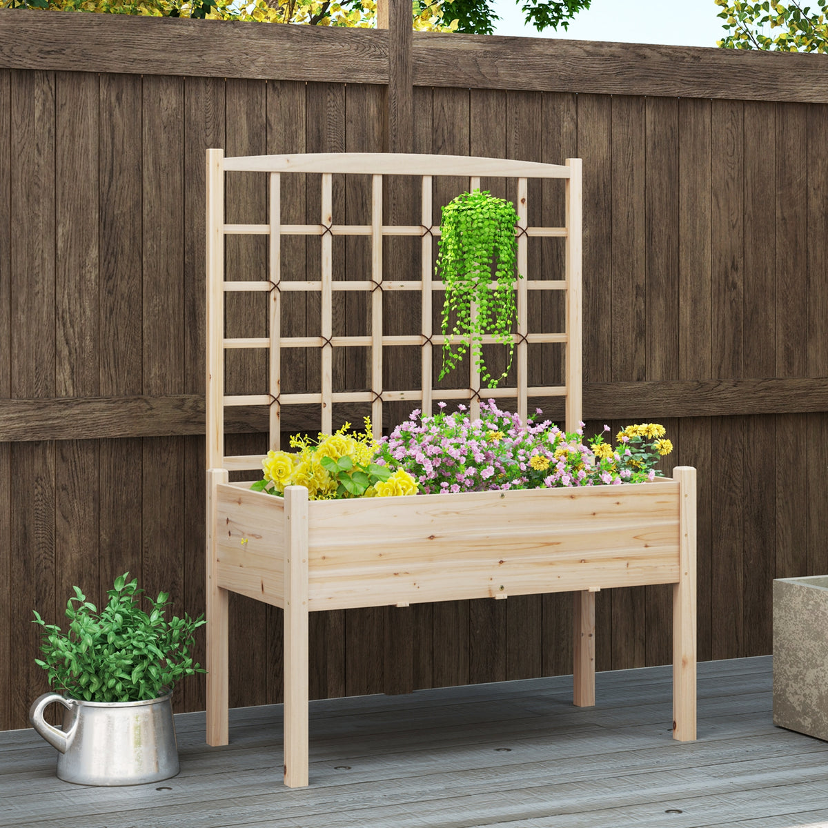 Raised Garden Bed With Lattice Trellis, Drainage Holes, Natural Raised Garden Beds at Gallery Canada