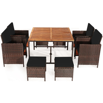 9 Piece Patio Rattan Dining Cushioned Chairs Set, Black Patio Dining Sets at Gallery Canada