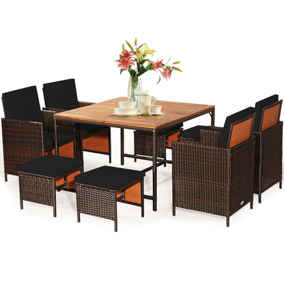 9 Piece Patio Rattan Dining Cushioned Chairs Set, Black Patio Dining Sets at Gallery Canada