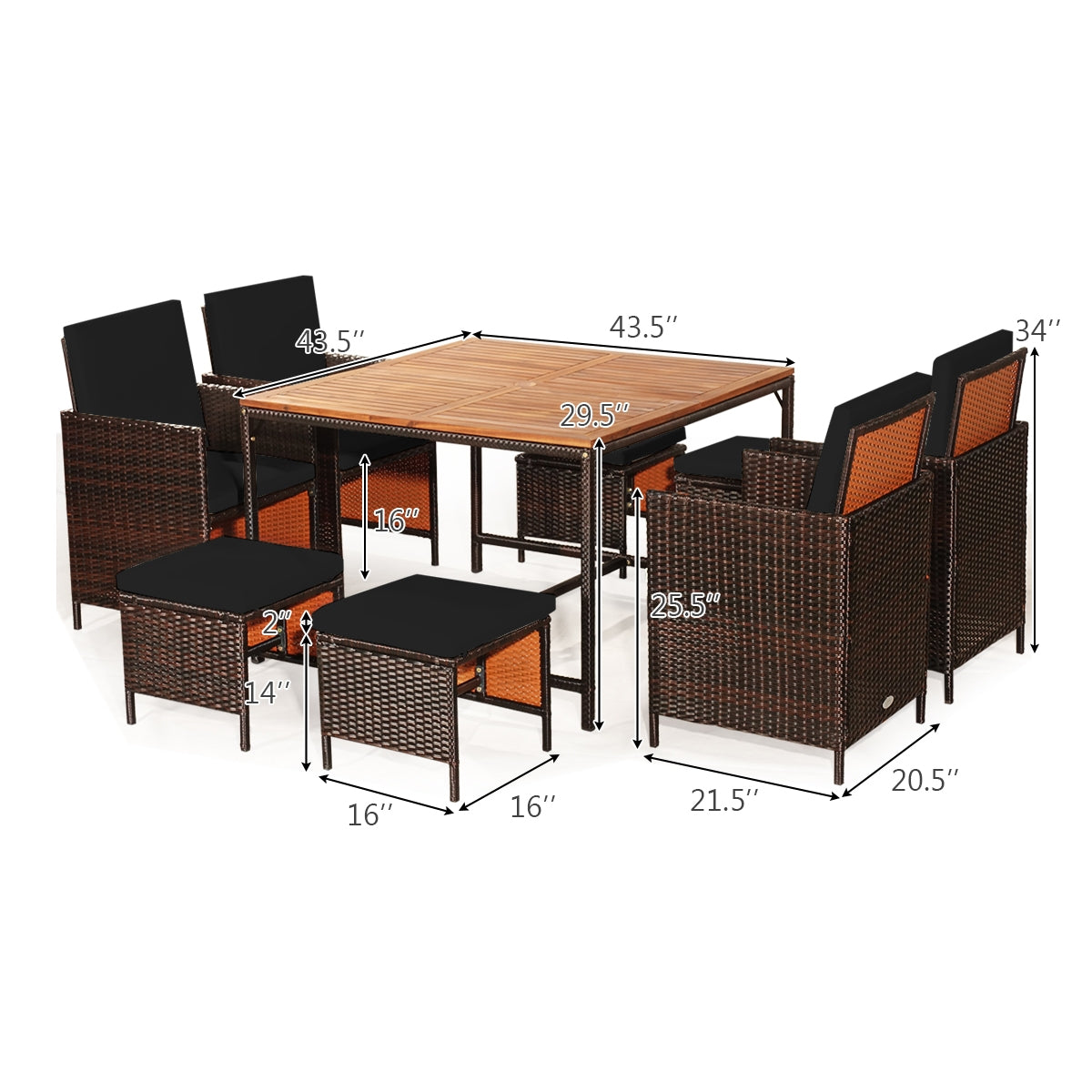 9 Piece Patio Rattan Dining Cushioned Chairs Set, Black Patio Dining Sets at Gallery Canada