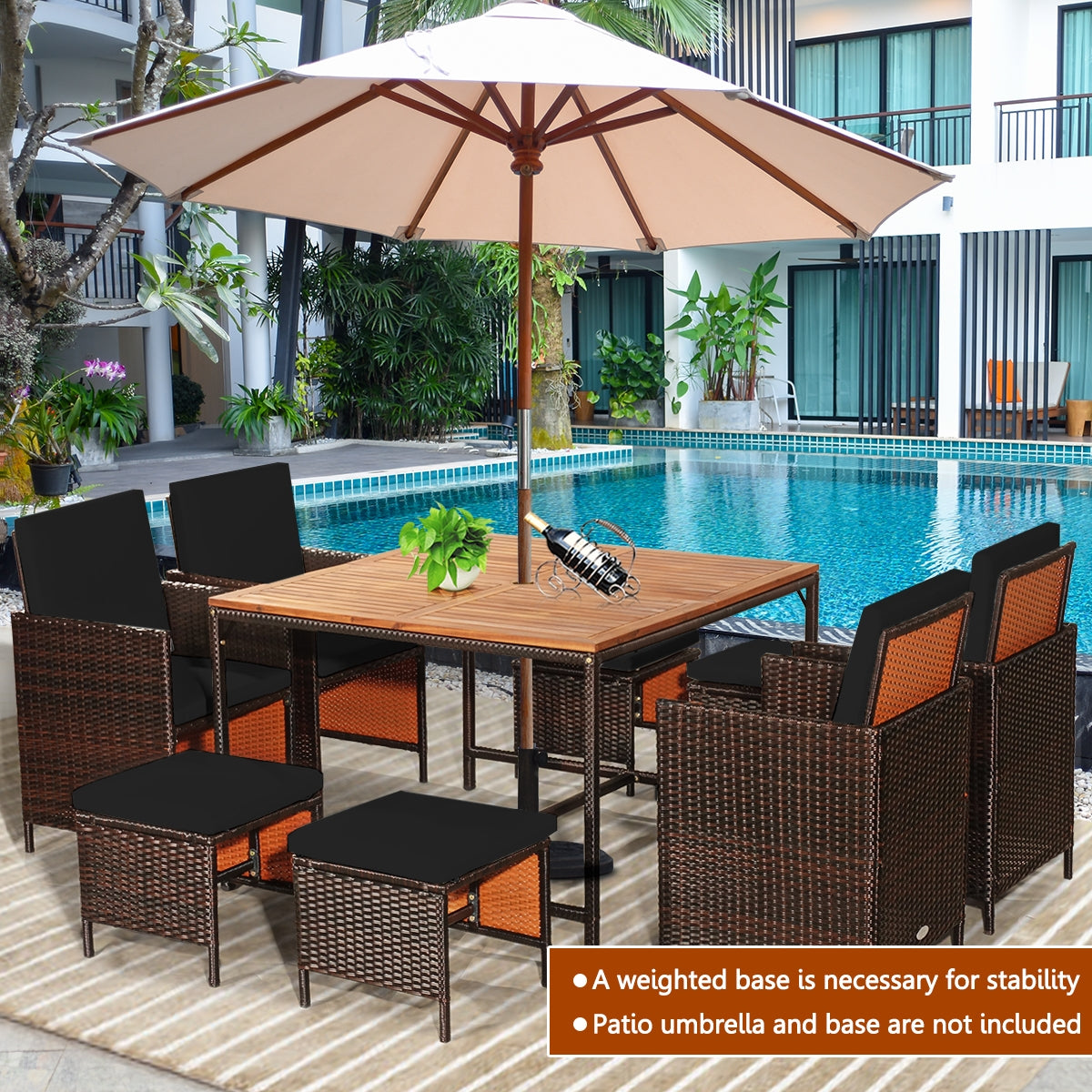 9 Piece Patio Rattan Dining Cushioned Chairs Set, Black Patio Dining Sets at Gallery Canada