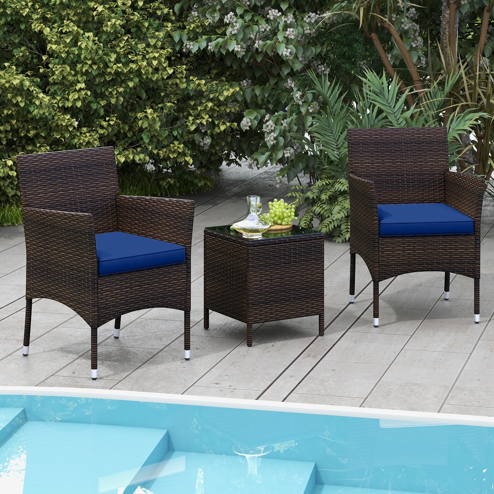 3 Piece Outdoor Conversation Set, Cushioned Seat, Glass Tabletop, Navy Patio Conversation Sets at Gallery Canada