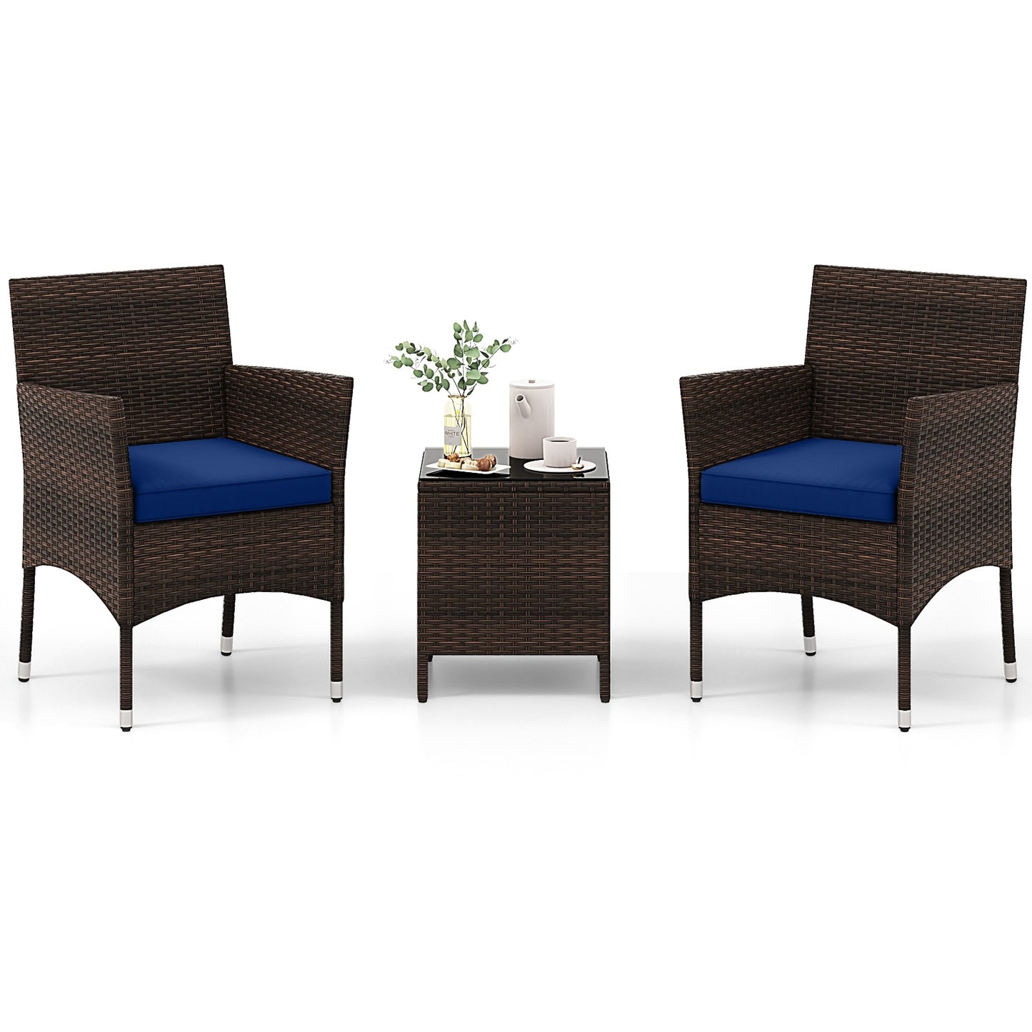 3 Piece Outdoor Conversation Set, Cushioned Seat, Glass Tabletop, Navy Patio Conversation Sets Navy at Gallery Canada