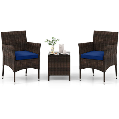 3 Piece Outdoor Conversation Set, Cushioned Seat, Glass Tabletop, Navy Patio Conversation Sets Navy at Gallery Canada