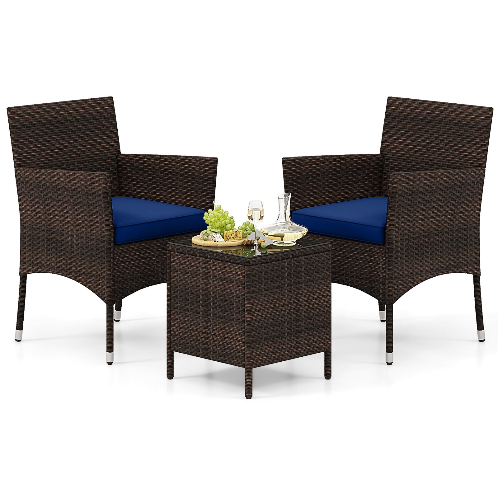 3 Piece Outdoor Conversation Set, Cushioned Seat, Glass Tabletop, Navy Patio Conversation Sets at Gallery Canada