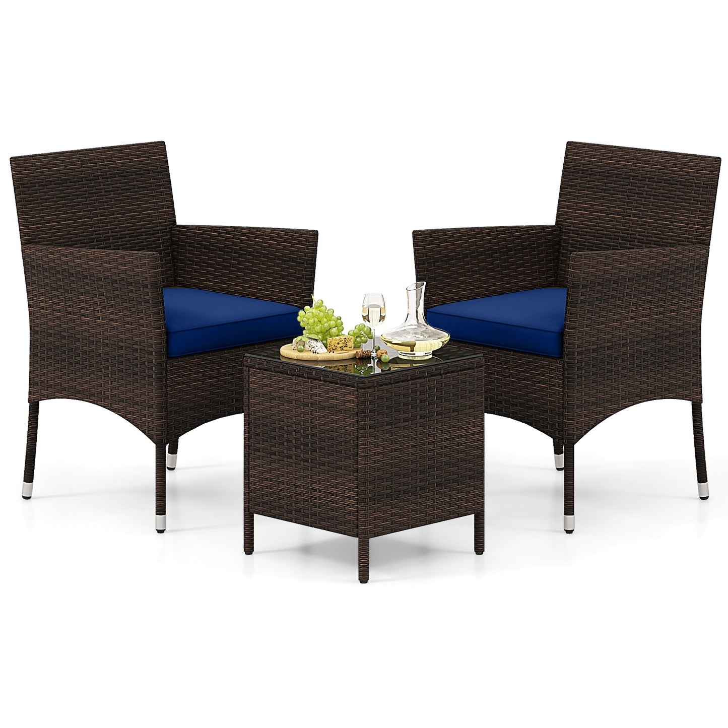 3 Piece Outdoor Conversation Set, Cushioned Seat, Glass Tabletop, Navy Patio Conversation Sets at Gallery Canada