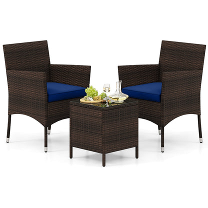 3 Piece Outdoor Conversation Set, Cushioned Seat, Glass Tabletop, Navy Patio Conversation Sets at Gallery Canada