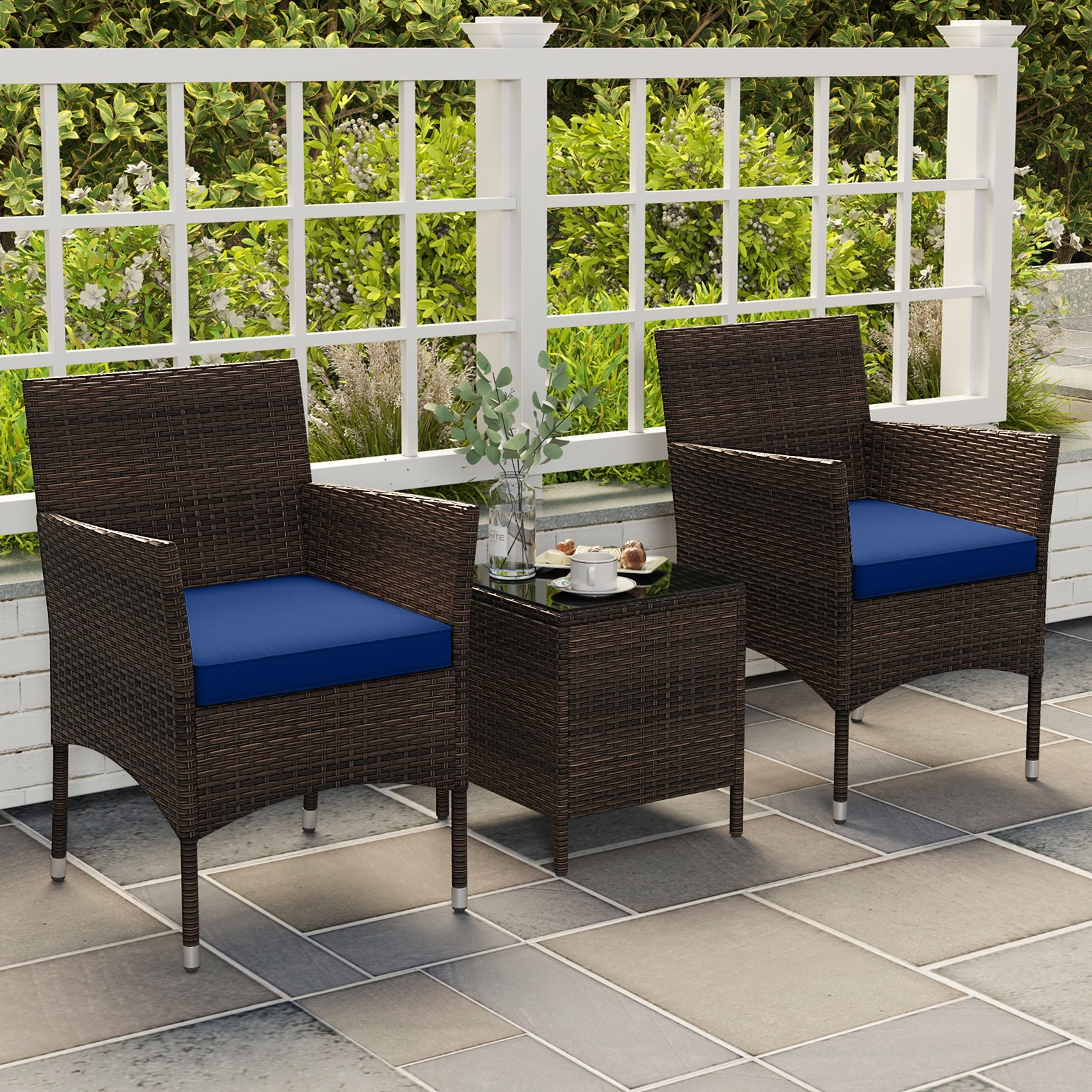 3 Piece Outdoor Conversation Set, Cushioned Seat, Glass Tabletop, Navy Patio Conversation Sets at Gallery Canada
